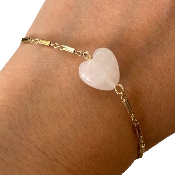 LOFT Jewelry - Signed LOFT Gold Tone Chain pink heart stone Bracelet preloved